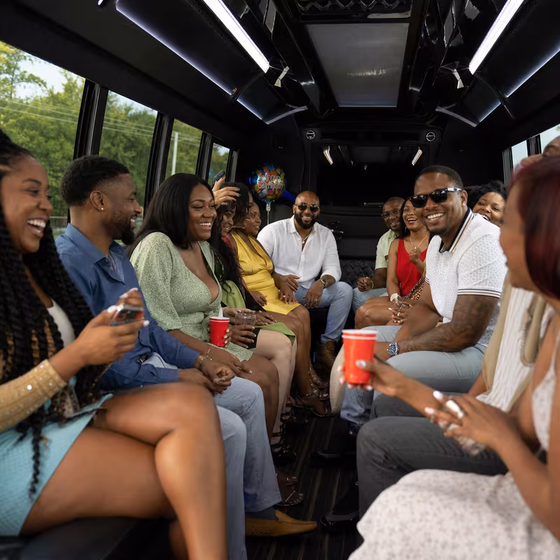 Black Mercedes Sprinter van staged for an Coral Springs Birthday Transportation group