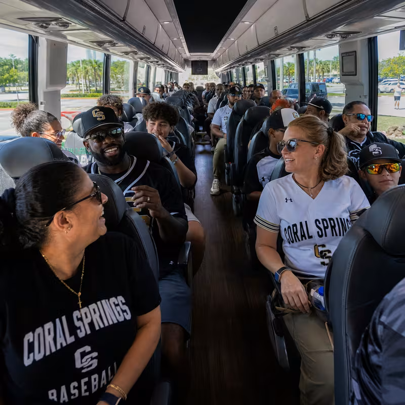 Passenger seating aboard a Coral Springs party bus rental