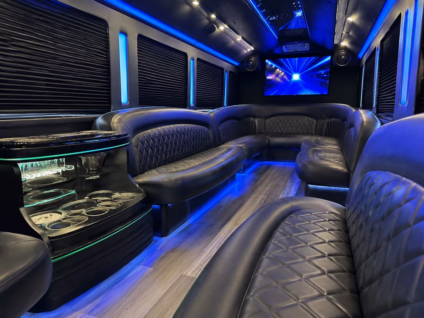 Interior of a party bus rental serving Coral Springs