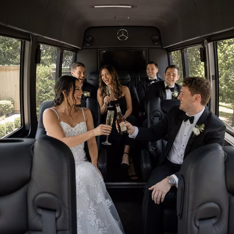 Black Mercedes Sprinter van staged for an Coral Springs Wedding Transportation group