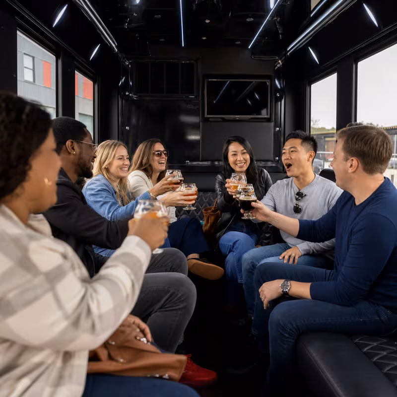 Black Mercedes Sprinter van staged for an Coral Springs Winery & Brewery Tour Transportation group